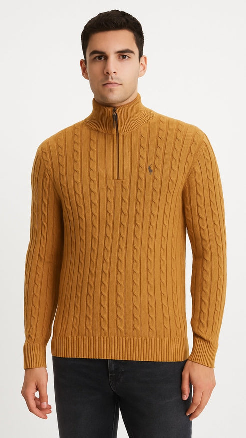 RL-IMPORTED SINGLE PONY CABLE KNIT SWEATER (CAMEL)