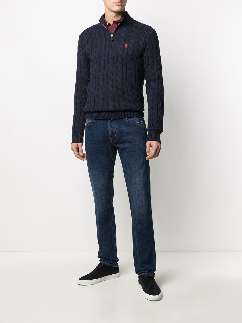 RL-IMPORTED SINGLE PONY CABLE KNIT SWEATER (NAVY)