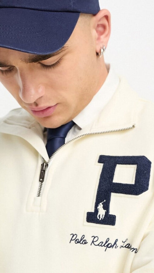 RL PREMIUM P LOGO COTTON FLEECE ZIP-UP JET STONE