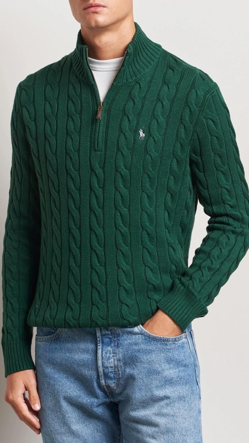 RL IMPORTED SINGLE PONY CABLE KNIT SWEATER (GREEN)