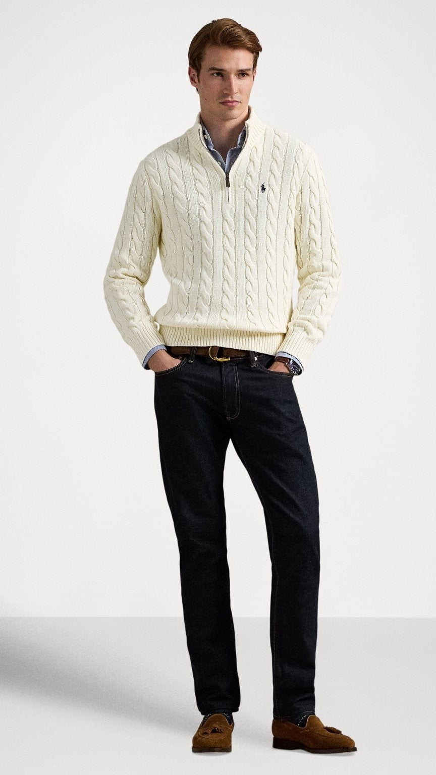 RL-IMPORTED SINGLE PONY CABLE KNIT SWEATER (OFF-WHITE)