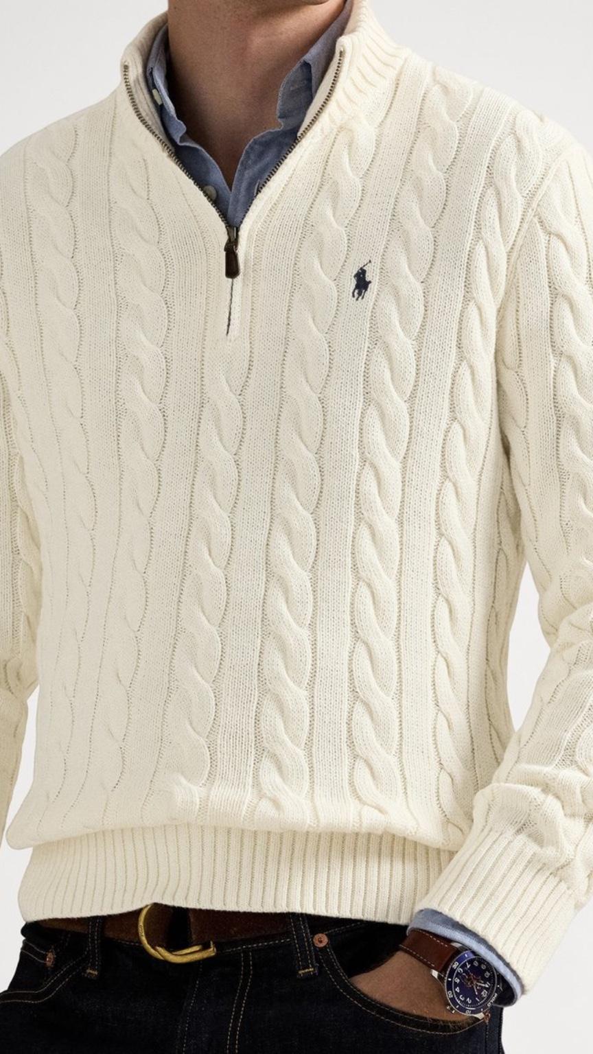 RL-IMPORTED SINGLE PONY CABLE KNIT SWEATER (OFF-WHITE)