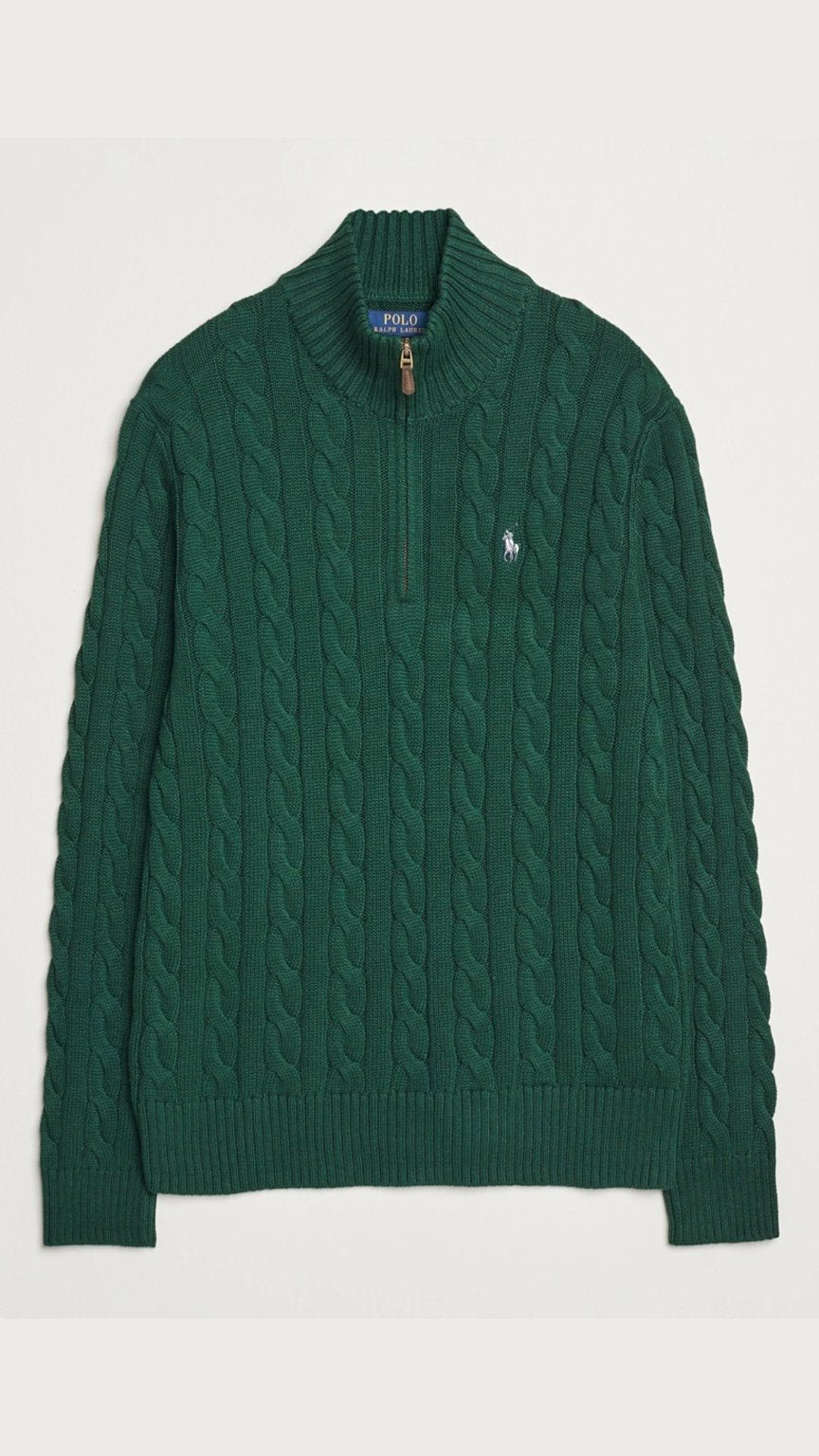 RL IMPORTED SINGLE PONY CABLE KNIT SWEATER (GREEN)