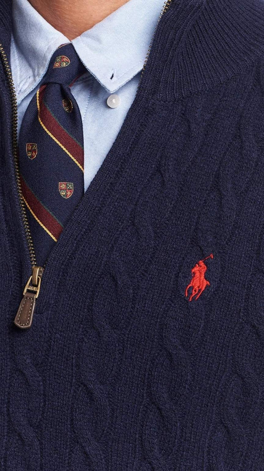 RL-IMPORTED SINGLE PONY CABLE KNIT SWEATER (NAVY)