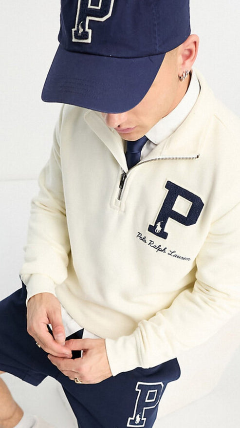 RL PREMIUM P LOGO COTTON FLEECE ZIP-UP JET STONE