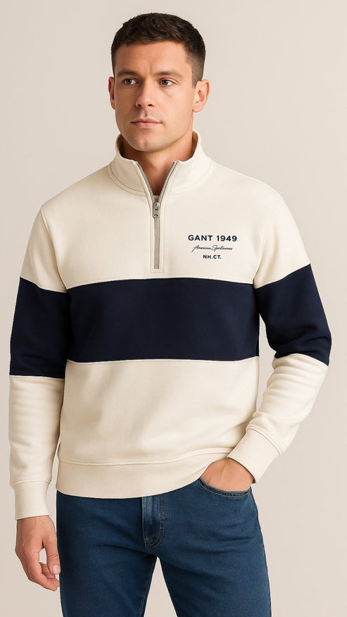 GNT-1949 QUARTER-ZIP (STONE/NAVY)