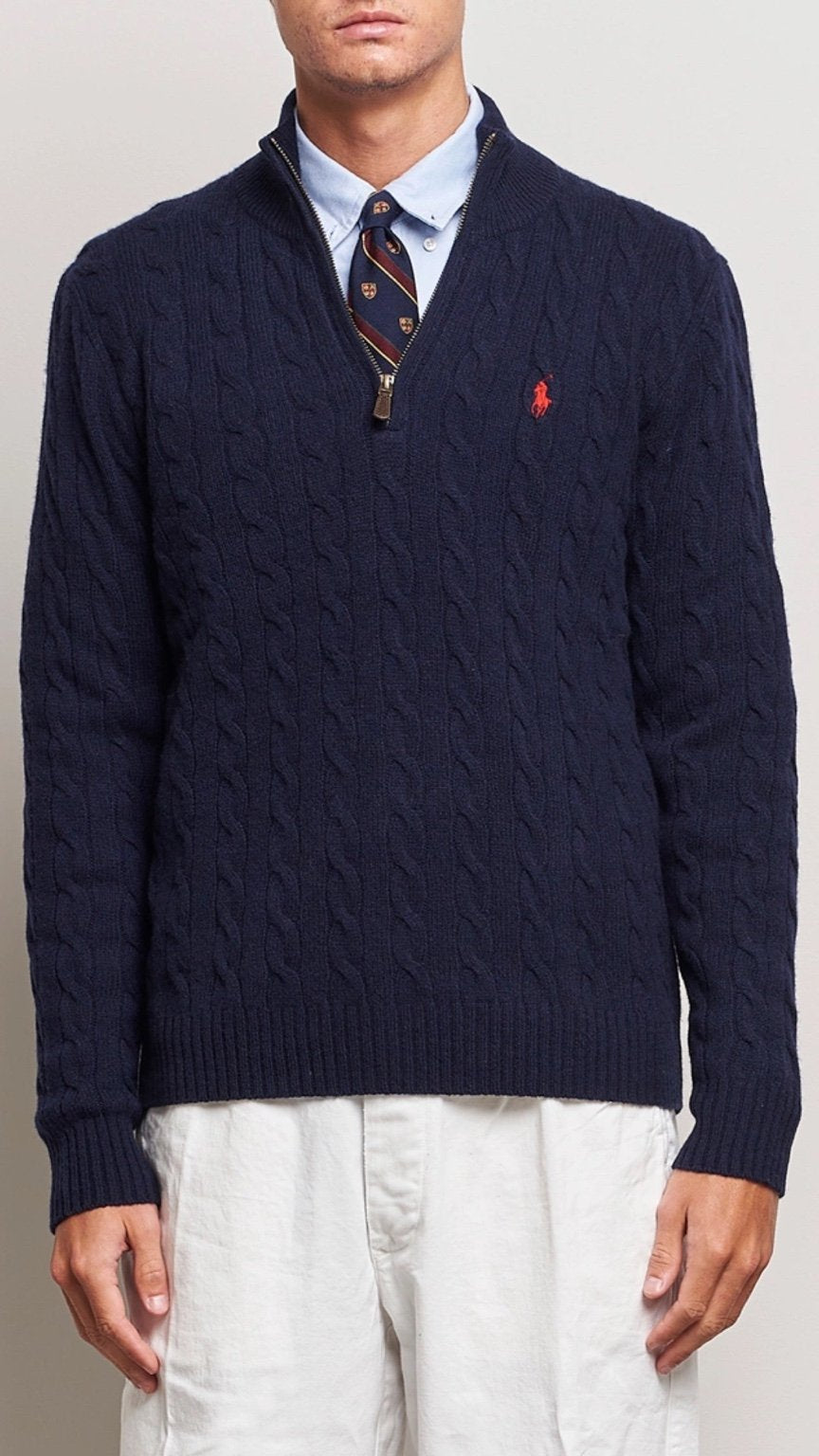 RL-IMPORTED SINGLE PONY CABLE KNIT SWEATER (NAVY)