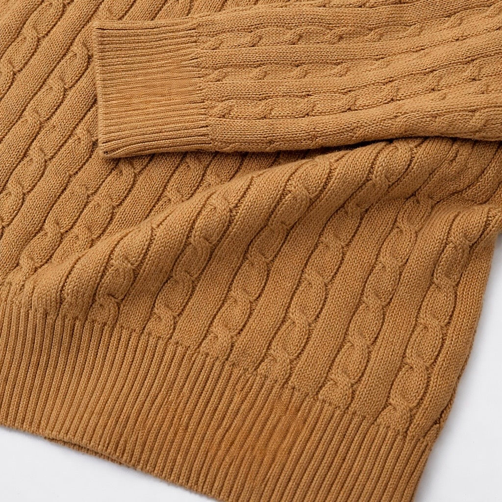 RL-IMPORTED SINGLE PONY CABLE KNIT SWEATER (CAMEL)