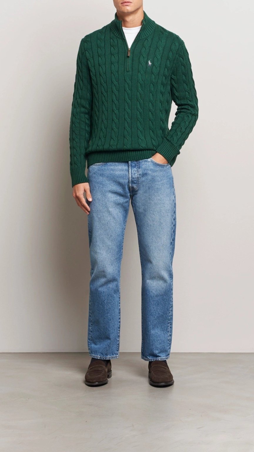 RL IMPORTED SINGLE PONY CABLE KNIT SWEATER (GREEN)
