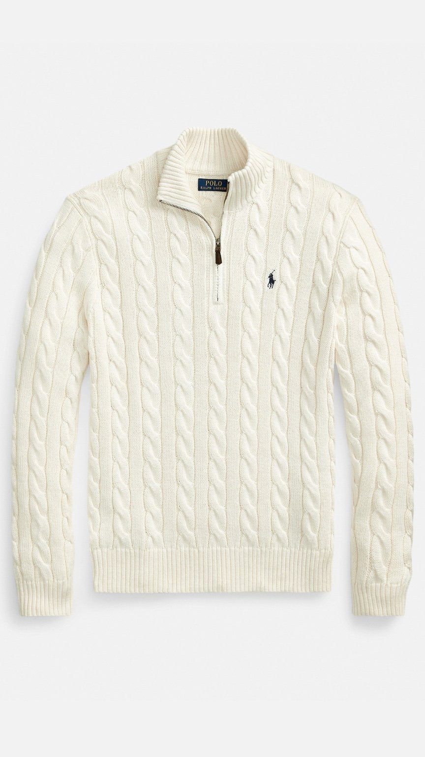 RL-IMPORTED SINGLE PONY CABLE KNIT SWEATER (OFF-WHITE)