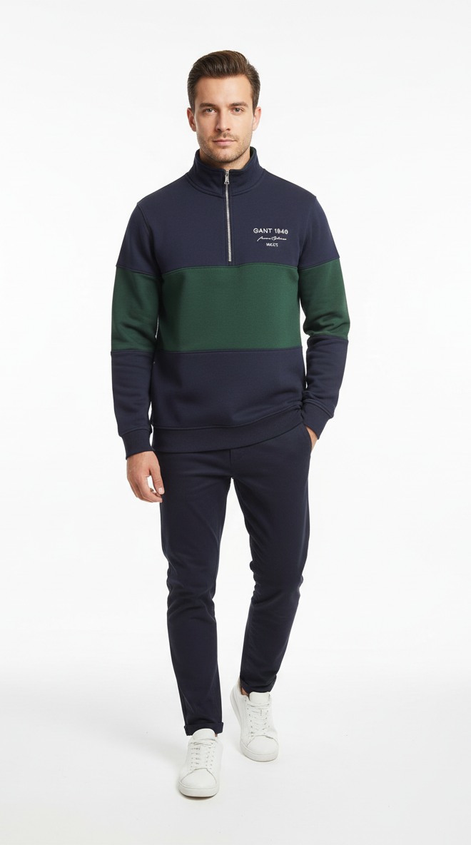 GNT-1949 QUARTER-ZIP (GREEN/NAVY)