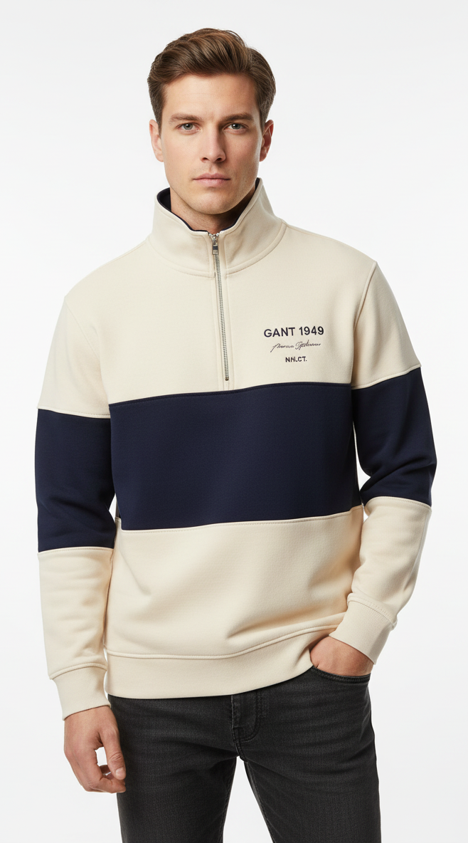 GNT-1949 QUARTER-ZIP (STONE/NAVY)