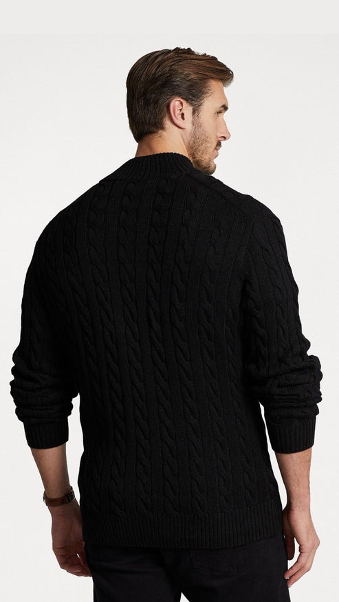 RL-IMPORTED SINGLE PONY CABLE KNIT SWEATER (BLACK)