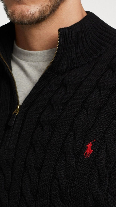 RL-IMPORTED SINGLE PONY CABLE KNIT SWEATER (BLACK)