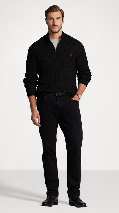 RL-IMPORTED SINGLE PONY CABLE KNIT SWEATER (BLACK)