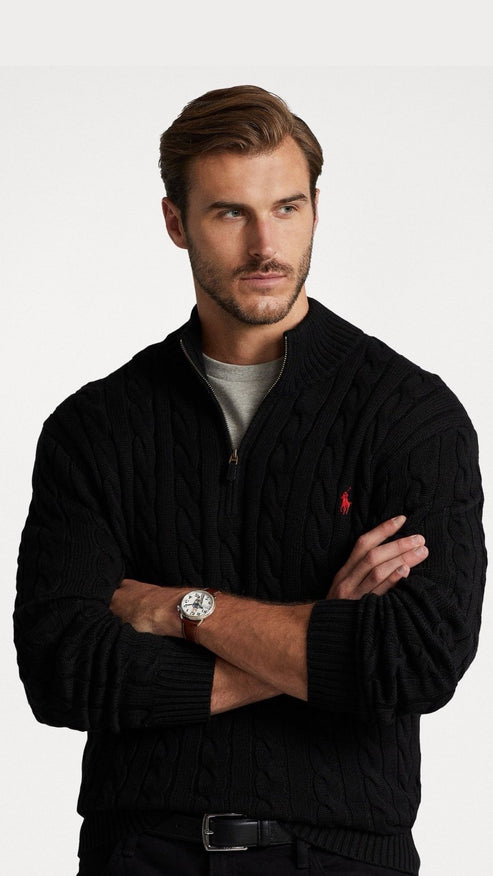 RL-IMPORTED SINGLE PONY CABLE KNIT SWEATER (BLACK)