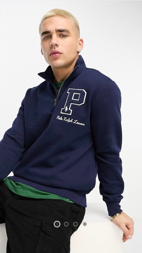 RL PREMIUM P LOGO COTTON FLEECE ZIP-UP JET NAVY