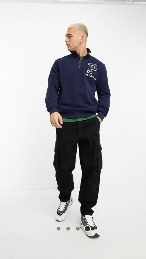 RL PREMIUM P LOGO COTTON FLEECE ZIP-UP JET NAVY