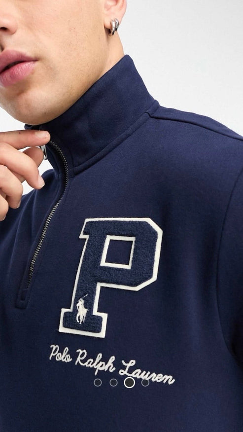 RL PREMIUM P LOGO COTTON FLEECE ZIP-UP JET NAVY