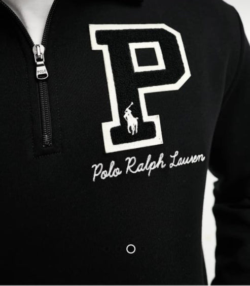 RL PREMIUM P LOGO COTTON FLEECE ZIP-UP JET BLACK