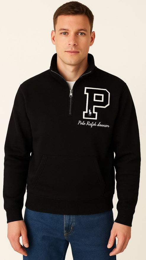 RL PREMIUM P LOGO COTTON FLEECE ZIP-UP JET BLACK