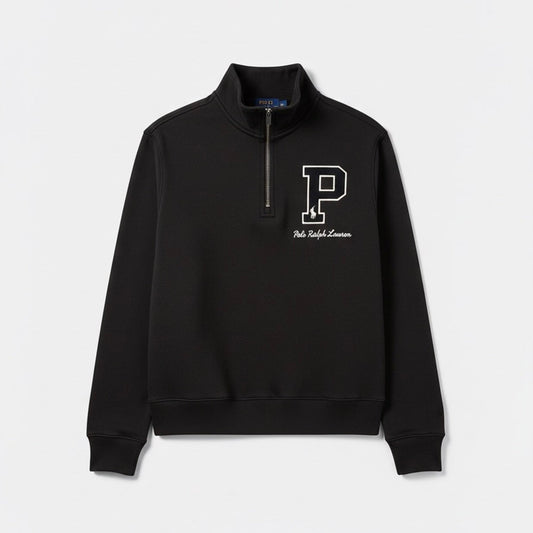 RL PREMIUM P LOGO COTTON FLEECE ZIP-UP JET BLACK