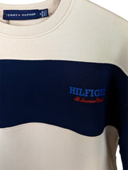 TH PREMIUM HILFIGER COTTON FLEECE PANELED SWEATSHIRT (STONE & NAVY)